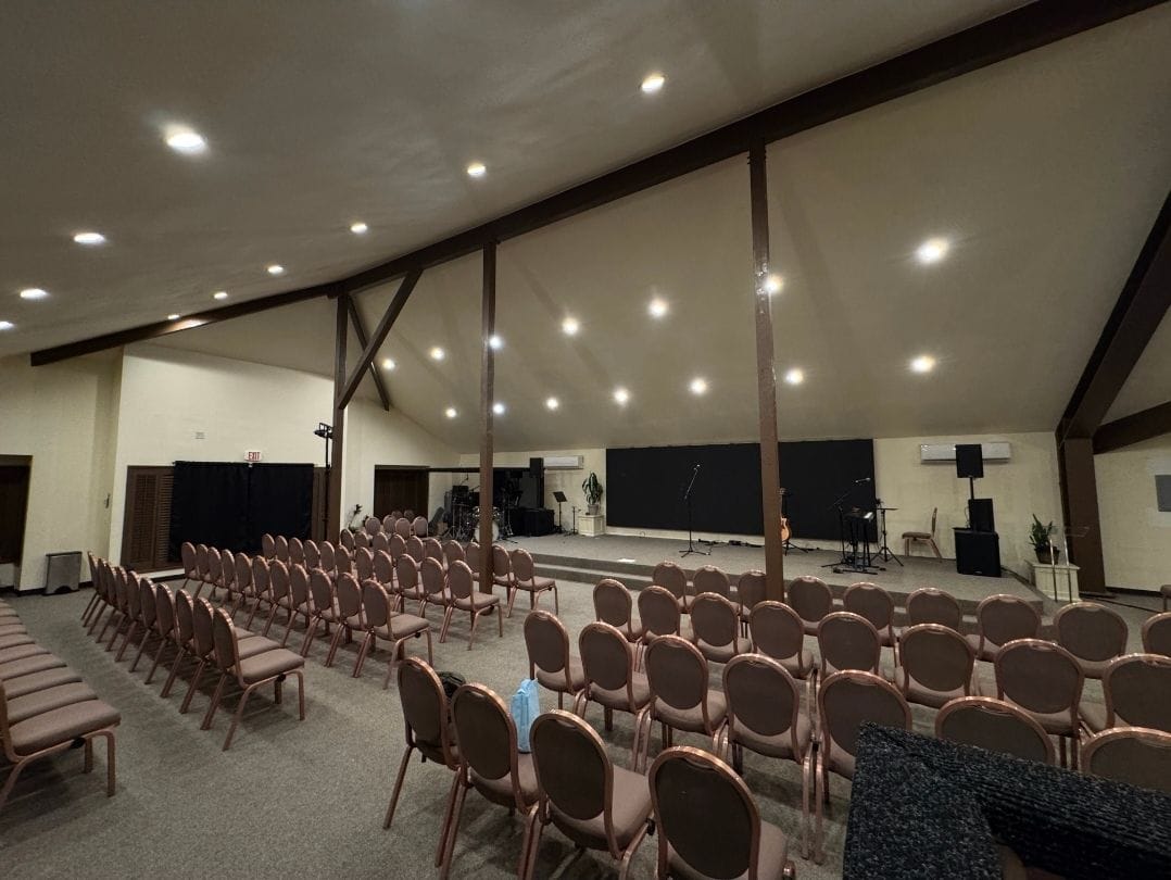 Wide view of the newly renovated A-frame sanctuary